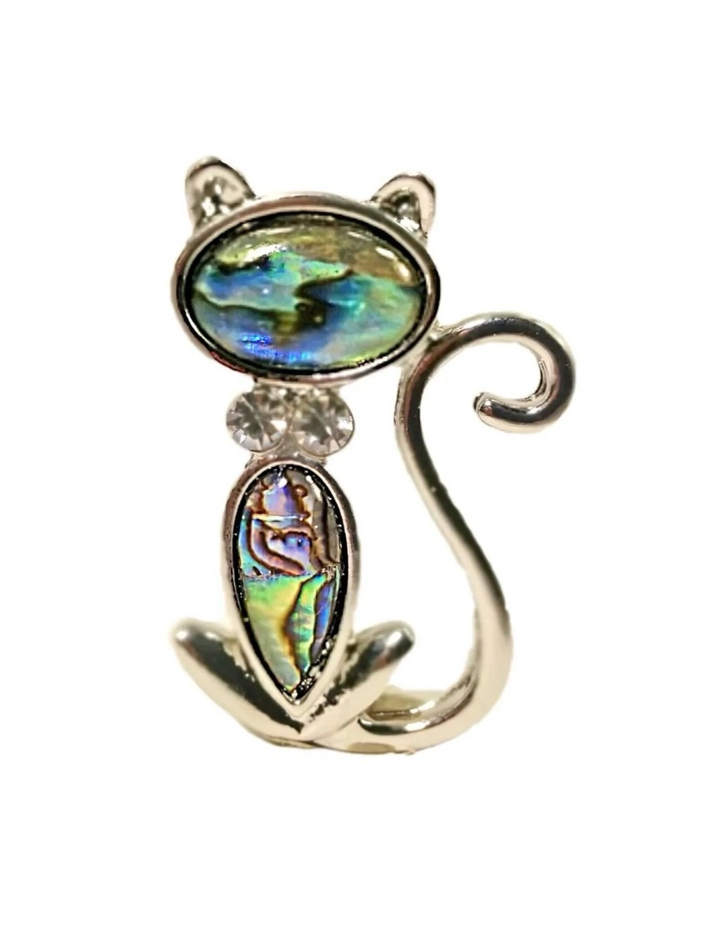 Abalone Shell Cat Brooch Pin Shiny Silver Finish Cute Cat Jewelry Fashion New